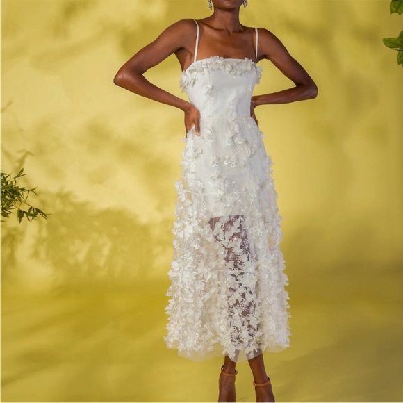 Helsi Audrey Square-Neck Floral Appliqué Sheer Midi Dress - Size XS - Picture 3 of 16